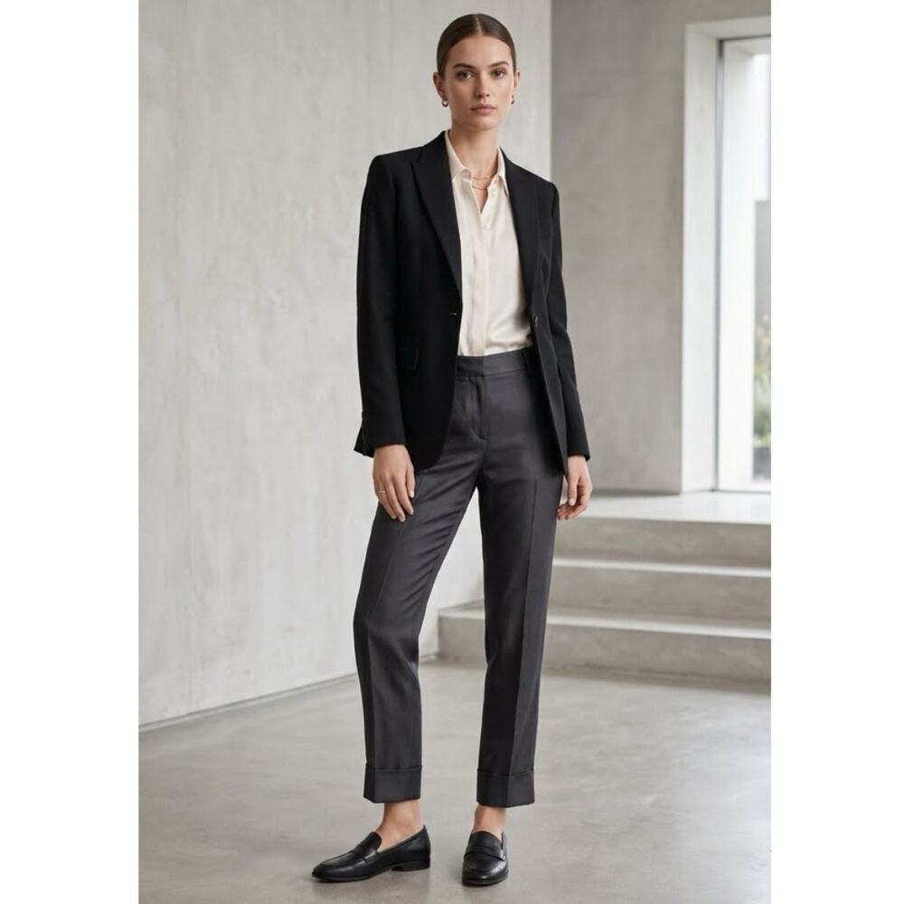 Burberry London Black Silk Blend Fold Over Ankle Pants Size 6 Minimalist chic